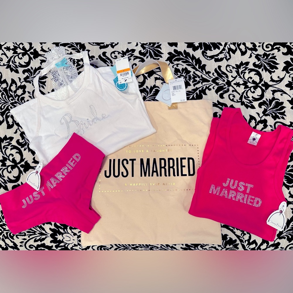 NWT  BRIDE / JUST MARRIED SET - Tote Bag, Cheekie Underwear, Tank Tops
